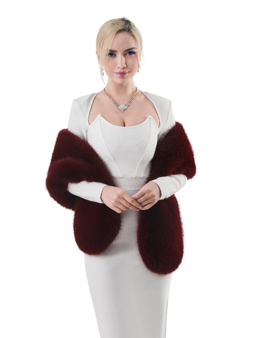 Elegant Burgundy Faux Fur Shawl Wrap